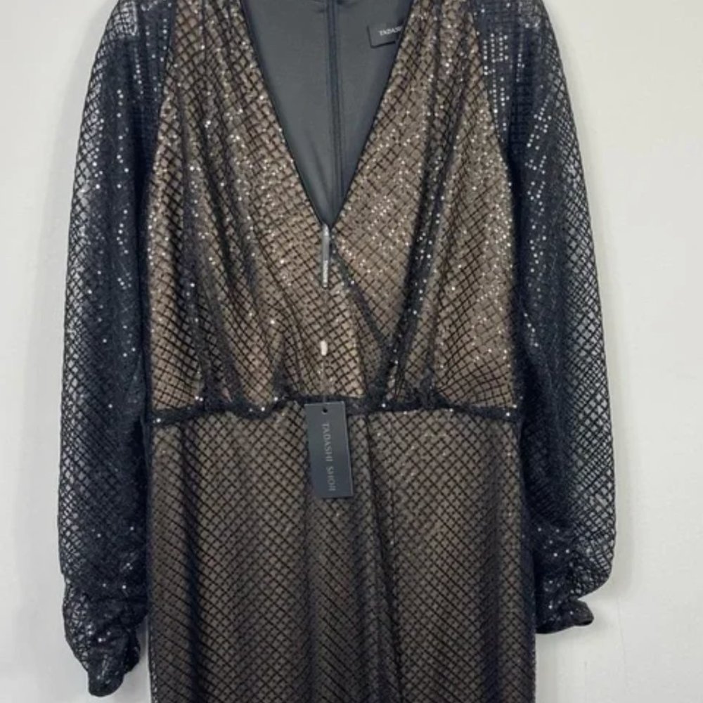NWT Tadashi Shoji Samira Black/Nude Sequin gown - Size 14 - Picture 5 of 13
